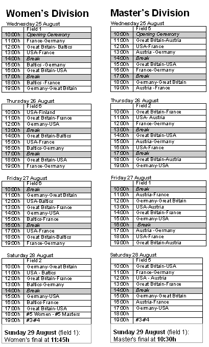 Schedule Master and Women